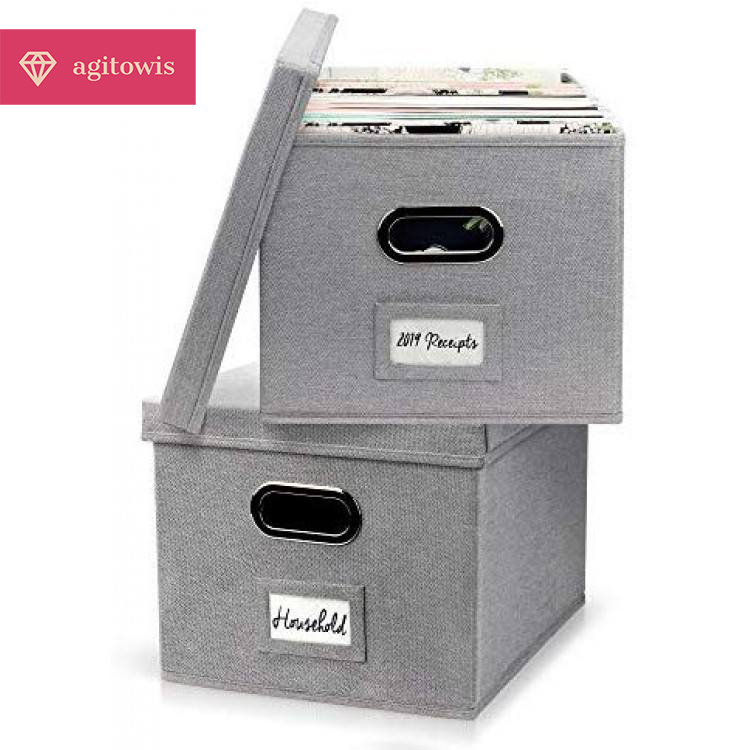 【Agitowis】Set of 2 Collapsible Linen File Organizers: Effortless File Folder Storage Solution