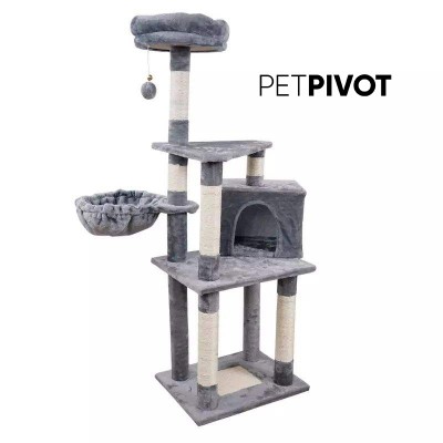 Extra Large Multilayer Wooden Climbing Cat Scratching Sisal Post Cat Condos Platform Hammock Tree Towers House Furniture