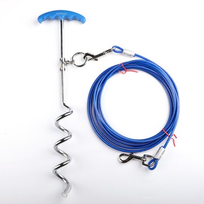 Dog Stake Tie Out Cable and Reflective Stake 16 ft Outdoor, Yard and Camping, for Medium to Large Dogs Up to 125 lbs